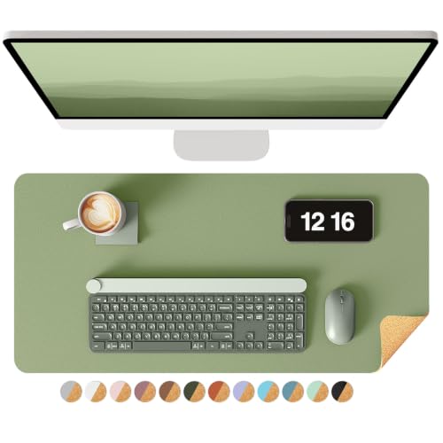 YSAGi Double-Sided Desk Pad, 23.6"x13.7"Leather Desk Mat, Eco Cork Desk Pad Protector,Large Mouse Pad,Waterproof Desk Blotter for Office/Home(Bamboo Green) - color: Bamboo Green, size: 23.6" x 13.7"