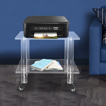 2-Tier Clear Office Rolling Cart Mobile Printer Stand Under Desk Printer Cart Storage Rack, for Storing Printers, Copy Paper, Faxes, Books, Etc