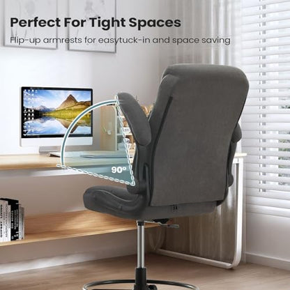 MAHOMICO Drafting Chair for Standing Desk – Tall Office Chair with Adjustable Height & Foot Ring, Flip-Up Arms, Lumbar Support – Comfortable Fabric Seat, Ideal Home Desk Chair - color: Grey