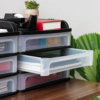 IRIS USA 3-Drawer Medium Desktop Organizer with Paper Tray, Black - color: Black, style: Medium with Tray Top - 1 Pack