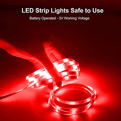 echosari Strip Lights Battery Powered with Remote Timer for Cabinet Shelve - color: Red, size: 9.8Ft