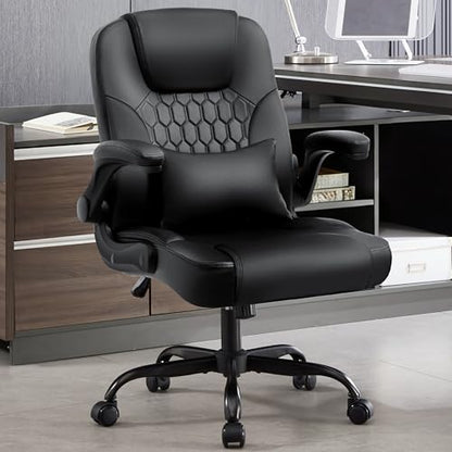 Leather Office Chair Swivel Lumbar Support for Short People Black - color: Black