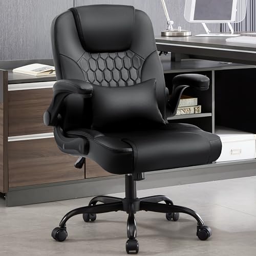 Leather Office Chair Swivel Lumbar Support for Short People Black - color: Black
