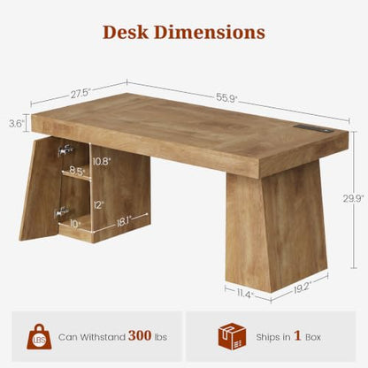 UPOSOJA 55.9" Executive Desk with Storage & Power Outlets, Home Office Desk - color: Oak, size: 55.9in Cabinet