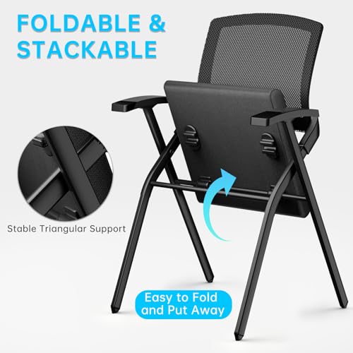 Folding Office Chair with Cushion, Stackable Chair with Breathable Mesh Back for Conference Guest Reception, Seminar Training Classroom - color: Folding Chair No Wheels