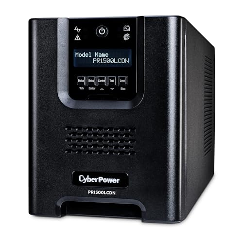 CyberPower PR1500LCDN 15A Smart App Sinewave UPS Battery Backup and Surge Protector, 1500VA/1500W, 8 Outlets, AVR, Mini-Tower, Pre-Installed RMCARD205, UL Certified | 1500VA/1500W, 8 Outlets, AVR, Mini-Tower, Pre-Installed RMCARD205, UL Certified - size: