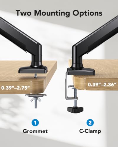 HUANUO Single Monitor Arm 13-34 Inch, Adjustable Gas Spring Arm, Monitor Desk Mount for 4.4-22lbs, VESA 75/100mm with C-Clamp/Grommet Base, Ergonomic Stand for Work/Gaming