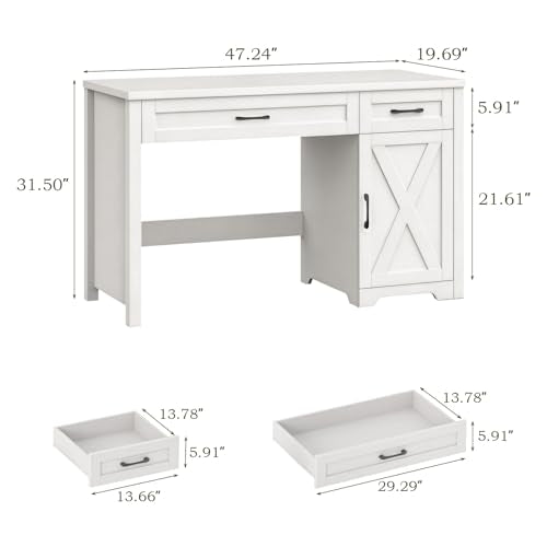 Halitaa Executive Desk with Storage Cabinet, Cream White | Farmhouse 47" Computer Desk with Drawers, Workspace for Home Office and Study - color: Cream White, size: 47''W with Drawers