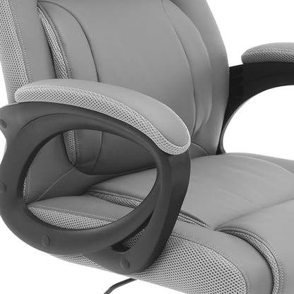 Office Star FL Series Executive Seating Faux Leather Manager's Adjustable Office Chair with Padded Arms, Charcoal Grey with Grey Mesh Accents - color: Charcoal Grey