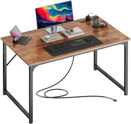 PRAISUN 40 X 24 Inch Deeper Desk with Power Outlets - color: Rustic Brown, size: 39.4*23.6 inch