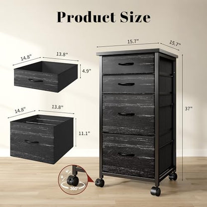 DurayLoly 4-Drawer Rolling File Cabinet Fits A4 Letter Size For Home Office | Printer Stand With Stable Frame, Large Capacity, Easy To Move And Assemble With Lockable Casters, Black - color: Black