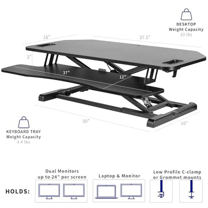 VIVO Extra Wide 38 inch Corner Desk Converter, K Series, Height Adjustable Sit to Stand Riser, Dual Monitor and Laptop Workstation with Wide Keyboard Tray, Black, DESK-V000KL - size: 38"