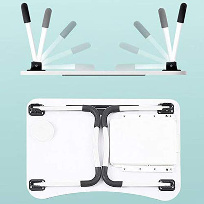 23.6'' Ergonomic Lap Desk with Storage Drawer & Cup Holder, Foldable Laptop Bed Table for Home Office, Gaming, Writing, Breakfast - Lightweight, Portable, Fits 18'' Laptops (White) - color: White