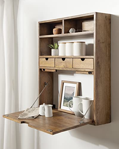 Kate and Laurel Georgie Rustic Wood Floating Desk; 26 x 6 x 30; Natural Wood; Bohemian Computer Desk for Home Office with Folding Design - color: Natural