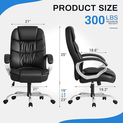 Furmax Leather High Back Office Chair Ergonomic Executive Office Chair Swivel Computer Desk Chair Lumbar Support Soft Cushioned Padded Arms (Black) - color: Black