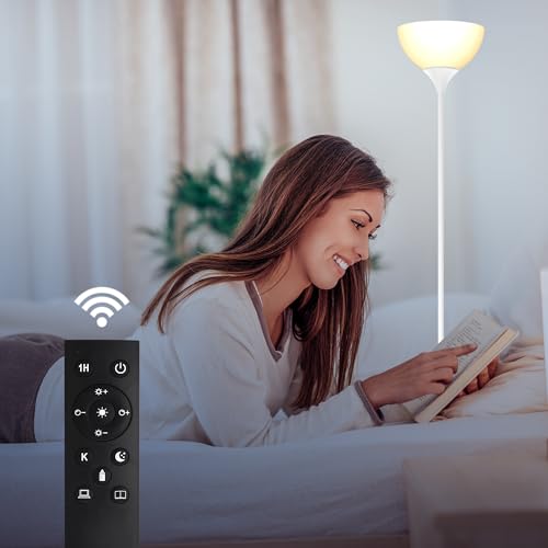 PESRAE Floor Lamp, Remote Control, Stepless Brightness & Color Temperature - color: Matte White