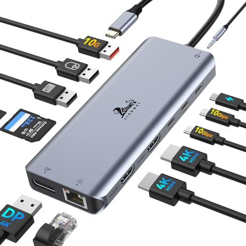 LIONWEI Docking Station Dual Monitor 4K, 13-in-1 USB C Dock for Laptop Mac - color: 13 IN 1(2 HDMI+DisplayPort)