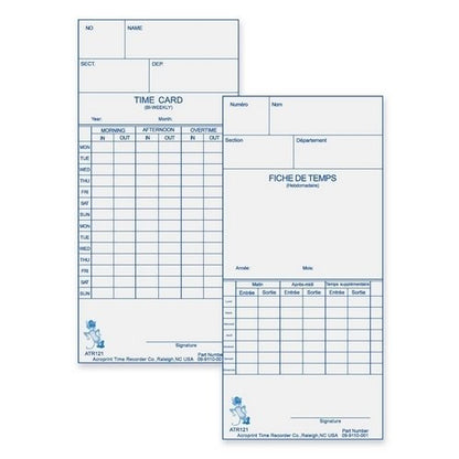 Acroprint 09-9110-000 ATR121 Weekly/Biweekly Time Cards, Replacement for ATR120 Time Clock, Single-Sided Cards for Weekly or Biweekly Pay Periods