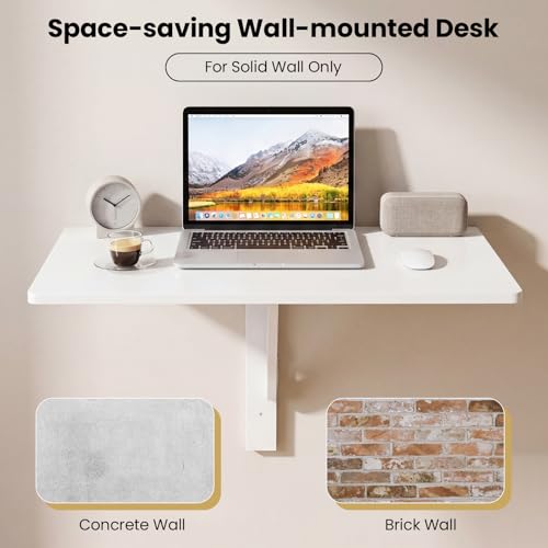 GIANTEX Wall-Mounted Folding Desk, Wooden Floating Laptop Table with Drop Leaf Design, Space-Saving Foldable Wall Desk for Study, Bedroom, Living Room, Laundry (White) - color: White