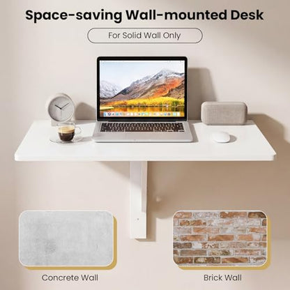GIANTEX Wall-Mounted Folding Desk, Wooden Floating Laptop Table with Drop Leaf Design, Space-Saving Foldable Wall Desk for Study, Bedroom, Living Room, Laundry (White) - color: White