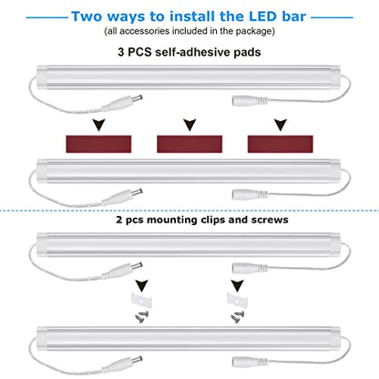 Litever Kitchen Under Cabinet LED Lighting Kit, Super Bright, 6 PCS 12 Inches Light Bars, Plug-in or Hardwire Power Adapter, 31W 2000 Lumen, for Cabinet Counter Shelf Workbench (Daylight White 5000K) - color: White Cable-Daylight White 5000K