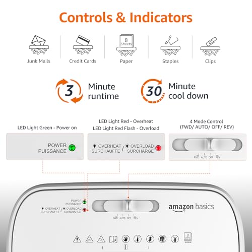 Amazon Basics 8-Sheet Cross Cut Paper and Credit Card Shredder for Security, Heavy Duty, White - color: White, size: 8 Sheet