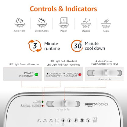 Amazon Basics 8-Sheet Cross Cut Paper and Credit Card Shredder for Security, Heavy Duty, White - color: White, size: 8 Sheet