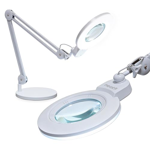 Neatfi XL LED Magnifying Lamp, Hands-Free, Dimmable, Crafts, Reading, Close Work (White, Non-CCT with Base) - color: White, size: 7-inch Lens, Non-CCT with Base
