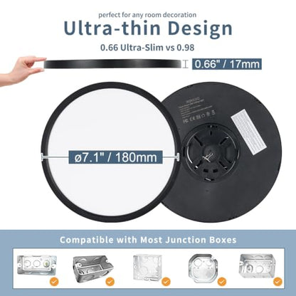 4 Pack 7.1 inch LED Flush Mount Ceiling Light, 5CCT&15W(Black) | 1500Lm,0.67 Ultra Thin, Low Profile,Round Ceiling Light Fixture for Living Room,Bedroom, Kitchen, Closet, Hallway,Hallway - color: Black, size: 7.1"-4pack