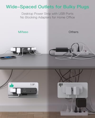 PD 40W USB C Desk Clamp Power Strip, 8-in-1 Desktop Mount Surge Protector with 4 AC Outlets 2 USB-C & 2 USB-A Ports, Fast Charging Station, 5Ft Extension Cord, Desk Edge Mount for Home Office, Black