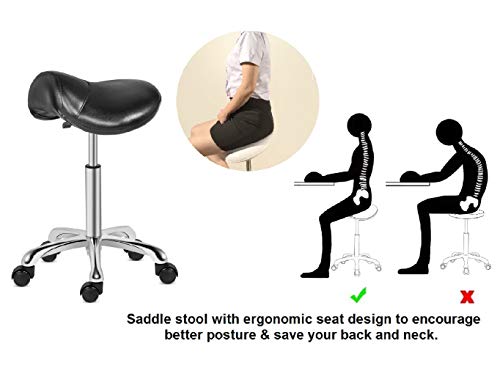 Kaleurrier Rolling Saddle Stool Chair: for Salon Kitchen Swivel Desk Chairs - color: Black, style: Without Back