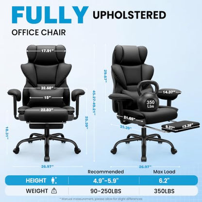 ALLGOD Office Desk Chair, Big and Tall Executive Chair with Lumbar Support, High Back Computer Gaming Chair, PU Leather with Pocket Spring Cushion, Adjustable Armrests and Footrest, Black - color: Black