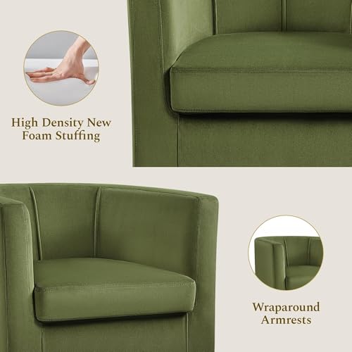 Yaheetech Barrel Accent Chairs Set of 2, Modern Armchairs, Olive Green | Soft Velvet Chair with High-Density Foam Seat, Upholstered Barrel Sofa Chair for Living Room Bedroom Waiting Room - color: Olive Green, size: Set of 2