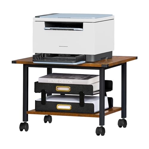 Lerliuo Under Desk Printer Stand, 2-Tier Industrial Rolling Printer Table - color: Brown, size: 2-Tier
