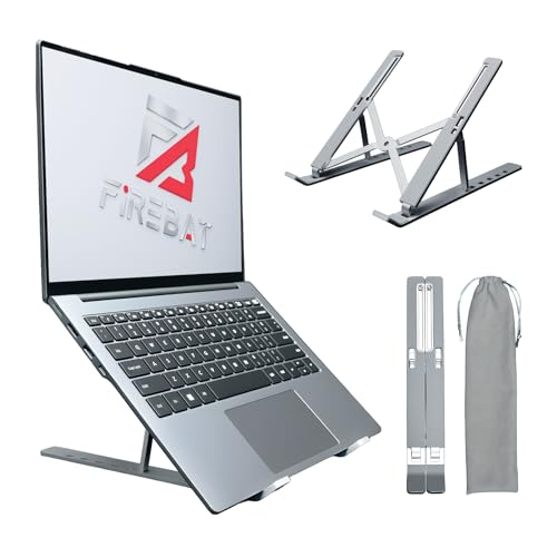 FIREBAT Laptop Stand for Desk, 6-Angle Adjustable Ergonomic Laptop Riser, Foldable Aluminum Portable, Cooling Desktop Notebook Computer Holder Compatible with 10-15.6” MacBook, Dell, HP, iPad, Silver