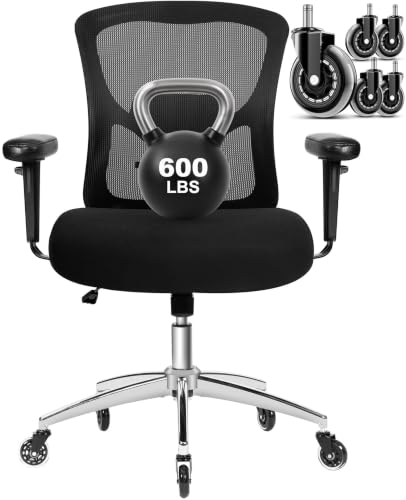 Big and Tall Office Chair 600lbs, Heavy Duty Ergonomic Mesh Chair, Computer Executive Desk Chair with Wide Thick Seat, Adjustable Armrests, Lumbar Support - size: 605LBS