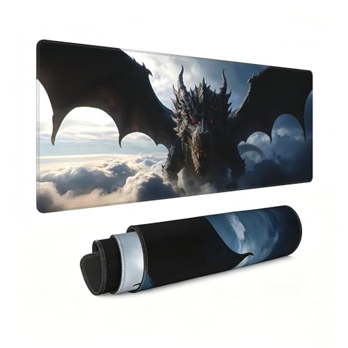 Epic Dark Fantasy Dragon Desk Mat,Large Black Mouse Pad,31.5 x 12 in | Extended Cool Mythical Desk Decor Gaming Mousepad for Men,Big XL Computer Keyboard Pad with Stitched Edges,80 x 30 cm - color: Cool Dragon-2