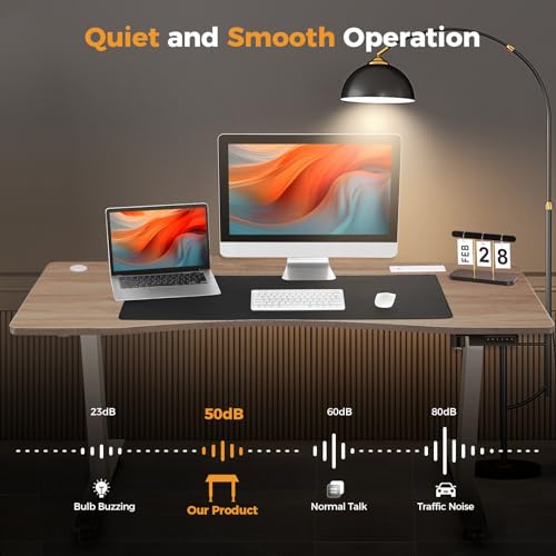 Electric Adjustable Standing Desk, 70'' x 27'' Lifting Table with Dual Crossbeam Structure and Oversized Mouse Pad, 27''-45'' Lifting Range Stand up Desk(Oak) - color: Gery, size: 70 x 27''