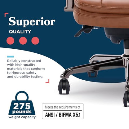 La-Z-Boy Sonata Executive Mid-Back Office Chair, Button-Tufted Seat and Back, Double-Layer Cushion, Padded Armrests, Ergonomic Computer DeskChair, Swivel Metal Base, Bonded Leather, Cognac/Graphite - color: Cognac and Graphite