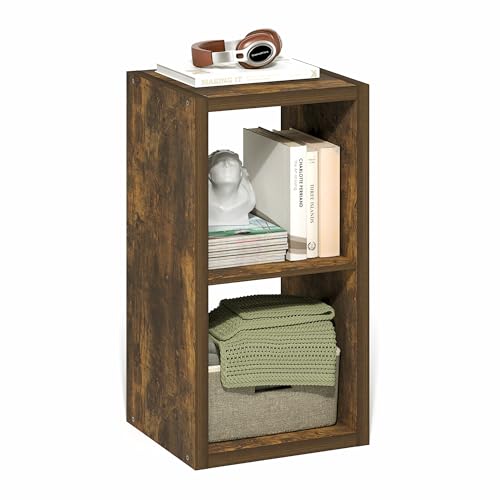 Furinno Cubicle 2-Cube Book Shelf, Extra Thick Frame Bookshelf, Amber Pine - color: Amber Pine, size: 2-Cube