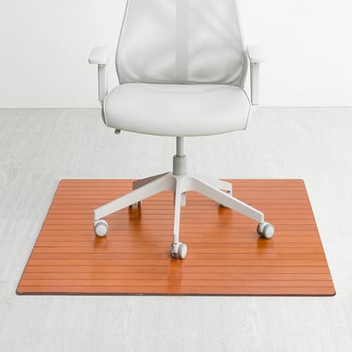Anji Mountain 48" x 42" Bamboo Office Chair Mat for Carpet & Hardwood Floor - color: Walnut, size: 48" x 42", style: Without Lip