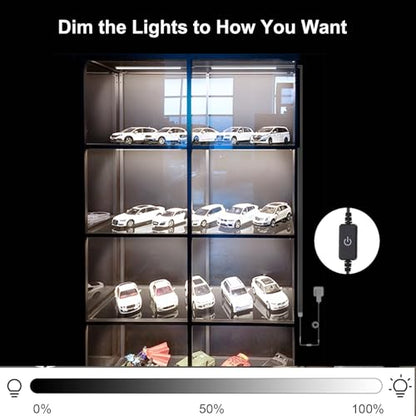 Martronic 4-Pack 12 Inch LED Display Case Lighting Kit, Black Dimmable Bookshelf Light Bars with 12V Power Adapter, 6000K Bright White, Plug-in Slim Lights for Shelves, Curio Cabinets, and Bookcases
