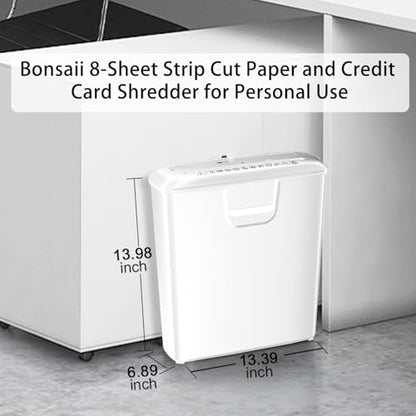 Bonsaii Quiet Strip-Cut Shredder, Up to 8 Sheets, Offering high Security, CDs, Credit Cards, Overheat Protection, Equipped with a 3.4-Gallon bin, Operates Quietly, Ideal for Home Office, White - color: White, size: 8-sheet | Strip Cut