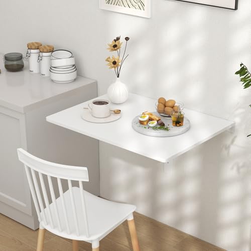 Wall Mounted Folding Table, 31.5" x 23.5" Floating Desk for Small Space, Countertop Extension Fold Down, Laundry Folding Table, Hanging Drop Leaf Table for Apartment, Study, Bedroom (White) - color: White
