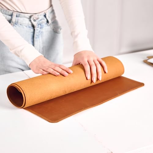 Handmade Leather Desk Mat 32" x 16" – Large Leather Desk Pad Protector for Office, Home & Gaming Setup, Smooth Writing & Mouse Surface, Premium Leather Desk Blotter, Warm Brown