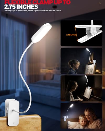 Honeywell Clip On Reading Light,Rechargeable LED 4000K CRI95 Gooseneck Lamp - color: White