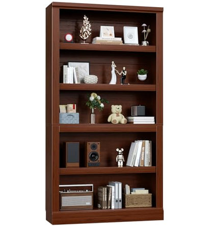 Unikito 71” Tall Bookcase with Adjustable Storage Shelves, Cherry Finish | 5 Tier Open Storage Bookshelf, Thick Wood and Sturdy, Freestanding Book Case Organizer for Living Room, Home Office, Bedroom