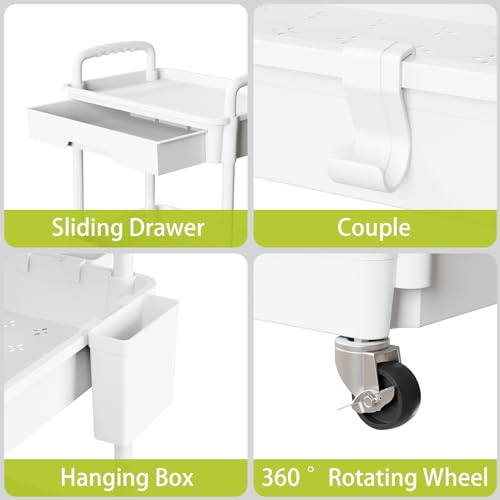 Sorgion 3 Tier Rolling Cart Organizer,Laundry Room Bathroom Organizers and Storage Office Shelves Mobile Shelving Unit Kitchen Trolley Cart with Wheels for Art,Craft,Diaper,Bedside,Snack(White) - size: 3Tier-White