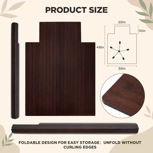 Leinuosen 36" x 48" Office Bamboo Chairmat for Carpet Floor Mat Highly Premium Quality Anti-Slip Office & Home Floor Protector Low Pile Carpet Chair Mat, 5mm Thick (with Lip,Cherry Wood) - color: Cherry Wood, style: with Lip