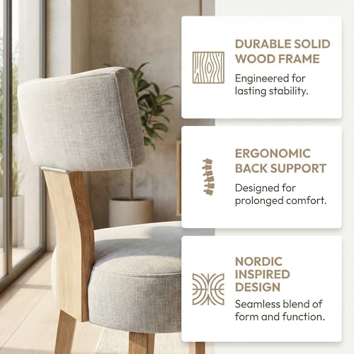 HNY Mid Century Modern Dining Chairs, Farmhouse Linen Fabric Upholstered Accent Chair Curved Backrest Kitchen Chairs Set of 2, with Hardwood Frame, Grey - color: Light Grey Curved